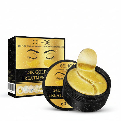 24K Gold Eye Treatment Mask with packaging on a white background