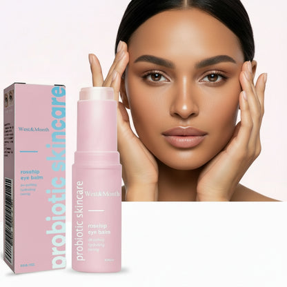 Probiotic skincare product with packaging and a model applying it.