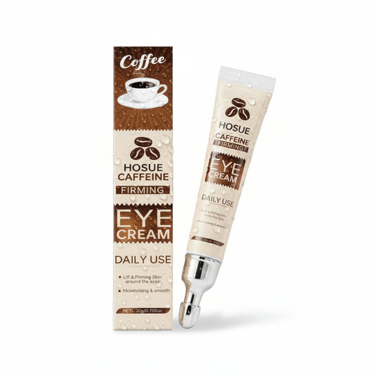 Hosue Caffeine Firming Eye Cream packaging with coffee-themed design on a white background