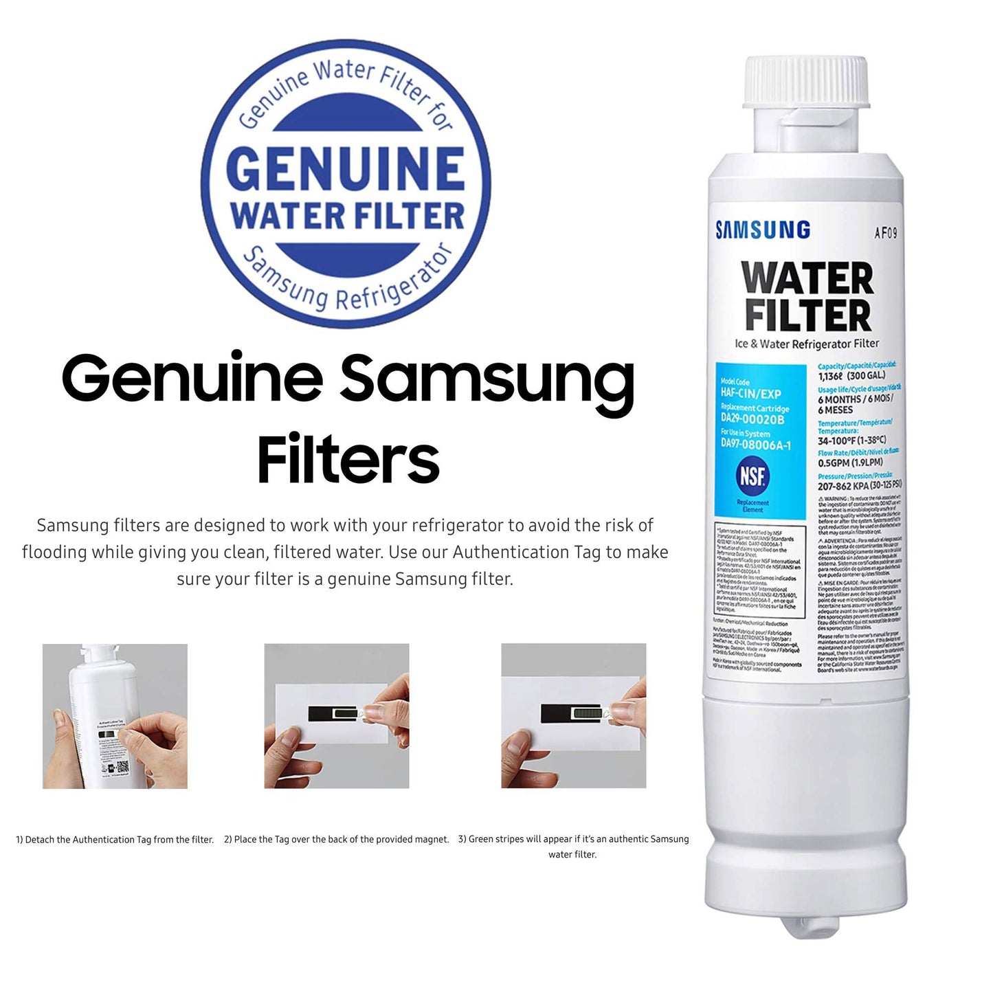 DA29-00020B Refrigerator Water Filter– Carbon Block, Contaminant Reduction – Fresh Water & Ice – Easy Install